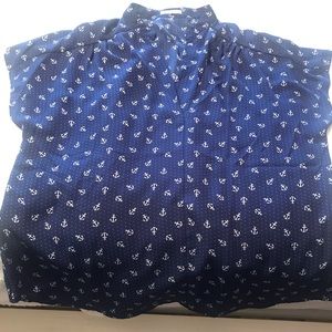 Pleione Women’s Blue blouse with white anchors.